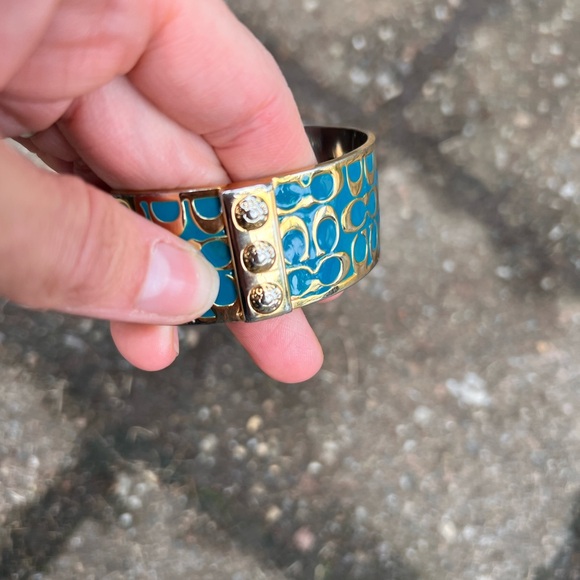 Coach teal gold signature logo enamel cuff bracelet Y2K - Picture 2 of 7